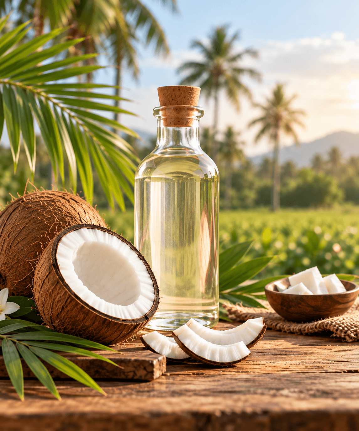 V-GROO Cold-Pressed Coconut Oil and mature copra